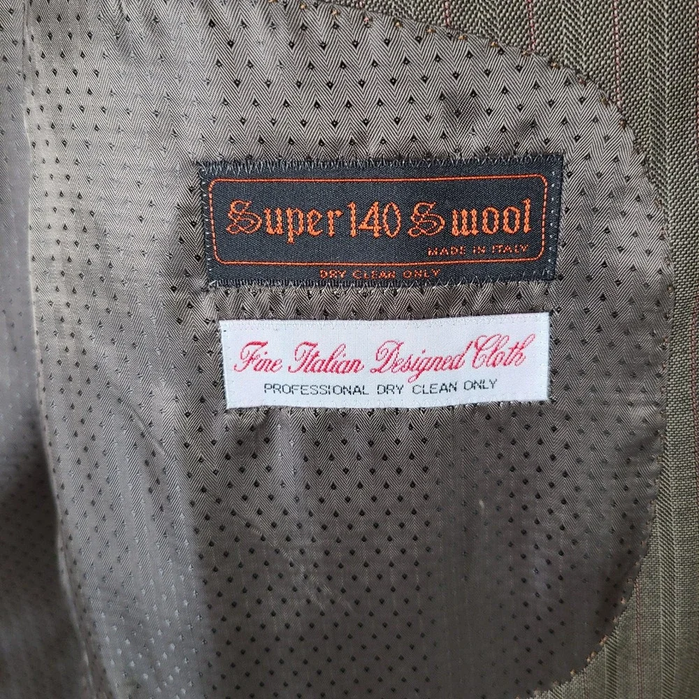Ideal Jacket Mens‎ 44L Brown Striped Blazer Two Button Super 140s Wool Suit Coat